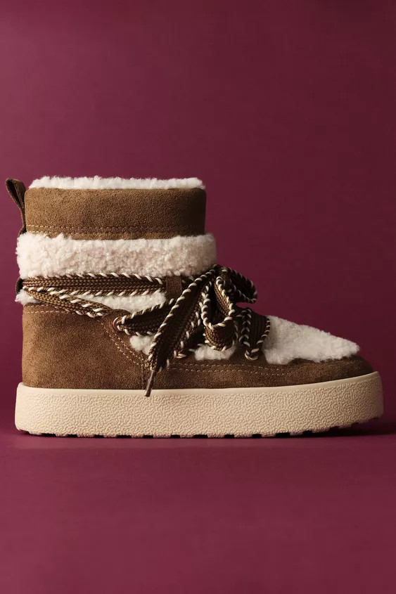 COMBINATION SHEARLING ANKLE BOOTS | Zara US