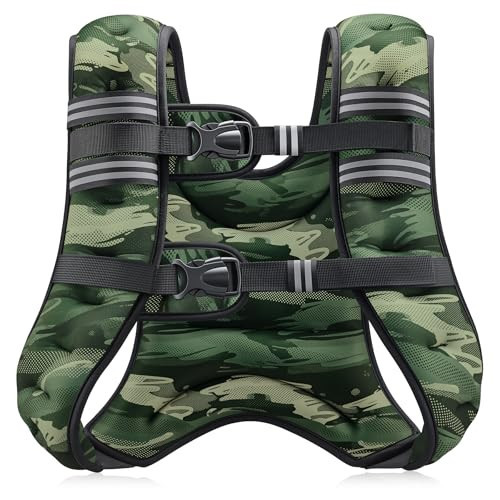 ZELUS Weighted Vest, 6lb/8lb/12lb/16lb/20lb/25lb/30lb Weight Vest for Men Women with Storage Pocket & Reflective Strips for Workout Strength Training Running Muscle Building, Forest Green Camo (25 lb) | Amazon (US)