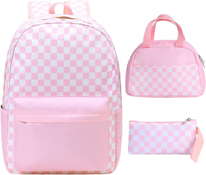 UREYMX Checkered Backpack - School Backpack for Kids, Large Capacity, Waterproof, Lightweight, Bl... | Amazon (US)