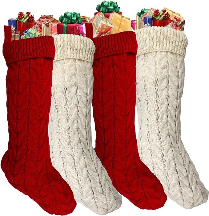 Thomtery Knit Christmas Stockings 4 Pack, 18 Inches Large Cable Knit Stocking Personalized Christ... | Amazon (US)