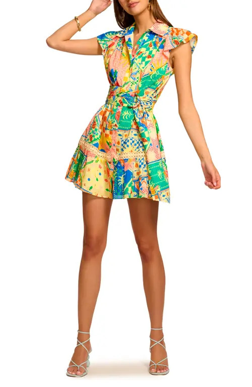 Ramy Brook Marceline Belted Cotton Poplin Mini Shirtdress in Garden Print at Nordstrom, Size Medium | Nordstrom
