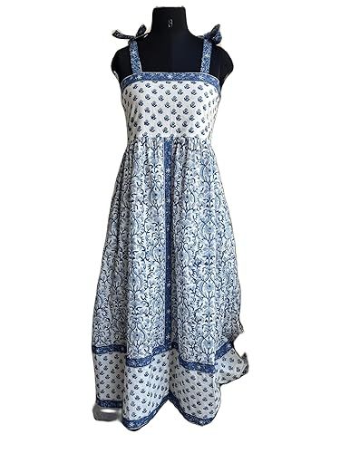 blue floral block print Cotton dress, sundress, dress with adjustable straps, indian cotton dress... | Amazon (US)
