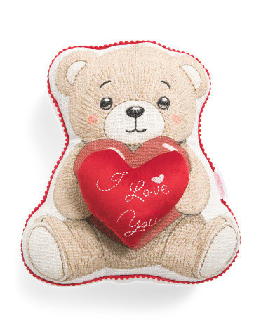15x15 Shaped Embroidered Bear Holding Heart Pillow | Polyester/Cotton | Marshalls
