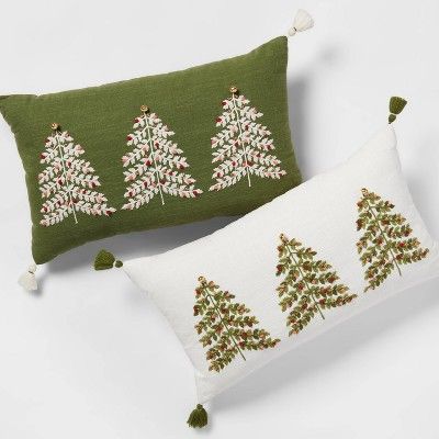 Oversized Tree Embroidered Lumbar Christmas Throw Pillow - Threshold™ | Target