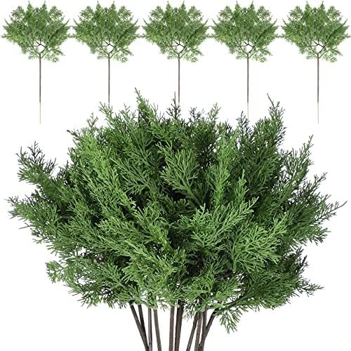 12 Pcs Christmas Fake Juniper Cedar Pine Branches,17 x 9 Inches Faux Cedar Branches Artificial Cedar | Amazon (US)