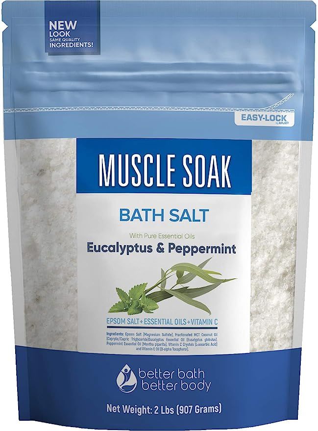 Muscle Soak Bath Salt 32 Ounces Epsom Salt with Natural Peppermint and Eucalyptus Essential Oils ... | Amazon (US)