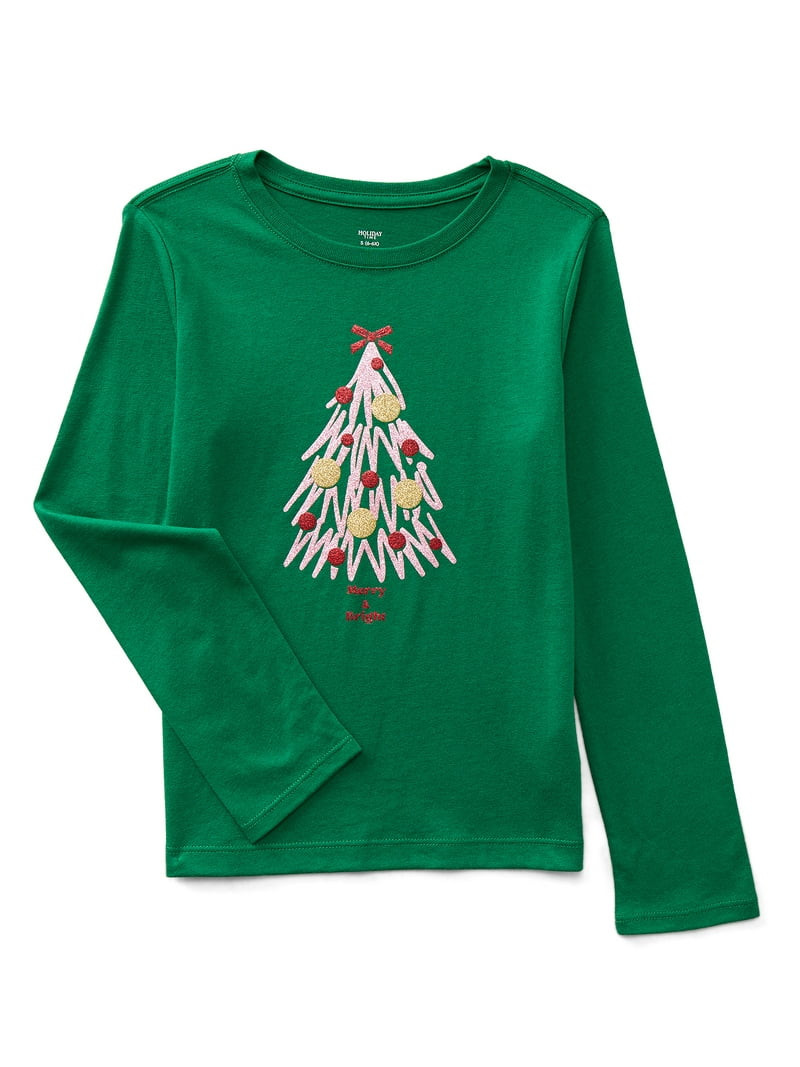 Holiday Time Girls Christmas Long Sleeve Graphic T-Shirt, Sizes 4-18 | Walmart (US)