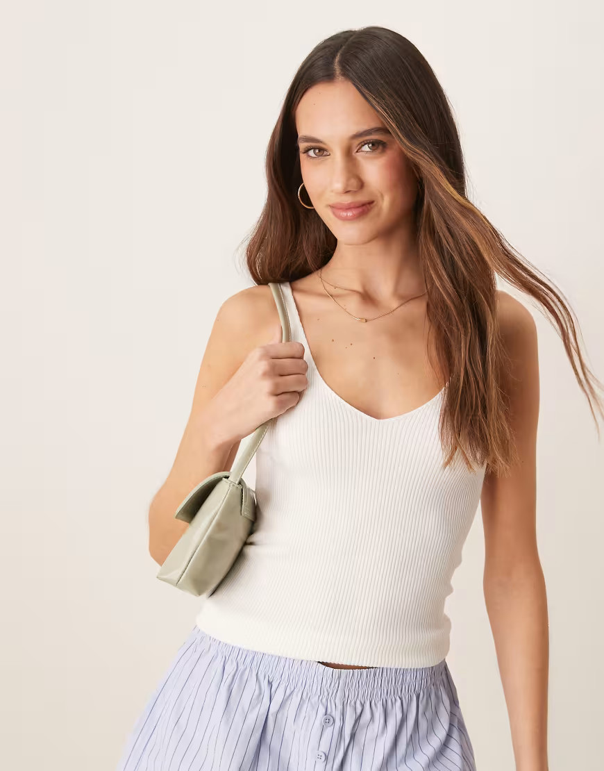 Vila rib knit v neck tank top in white | ASOS (Global)