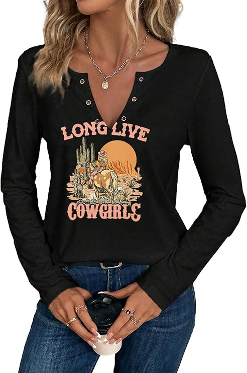 SODSHY Women's Cowboy Shirt Country Concert Outfit Cute Western Graphic Tee Casual Notched Neck L... | Amazon (US)