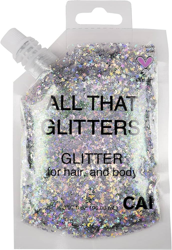 CAI BEAUTY NYC Silver Glitter Bag Gel for Face, Body and Hair 90ml 3.04oz Holographic Cosmetic Gr... | Amazon (US)