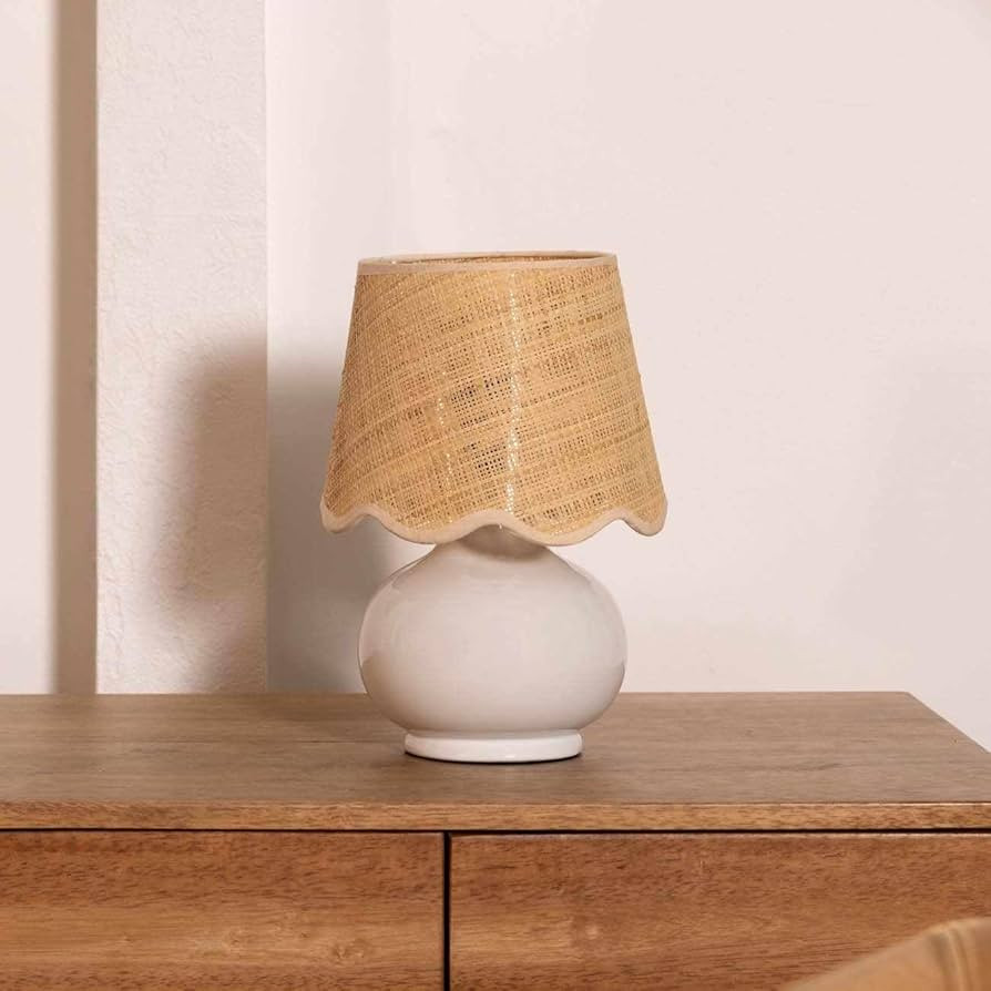 Navarro Boho Ceramic Bedside Table Lamp for Bedroom Nightstand and Living Room - Shade Rattan - W... | Amazon (US)