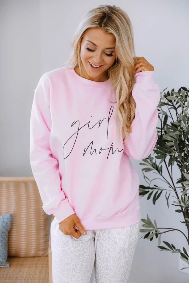 Girl Mom Script Pink Graphic Sweatshirt | The Pink Lily Boutique