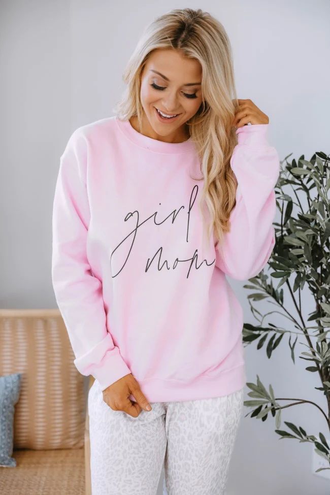 Girl Mom Script Pink Graphic Sweatshirt | The Pink Lily Boutique