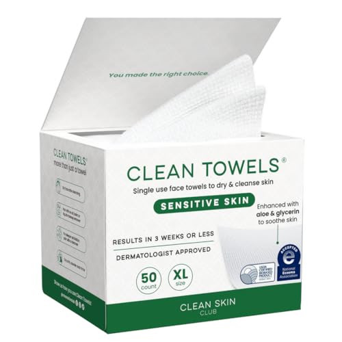 Clean Skin Club Clean Towels® XL Sensitive Skin | Ultra-Soft Disposable Face Towels Infused with Aloe & Glycerin | Dermatologist-Approved Towels for Sensitive Skin, Makeup Remover Dry Wipes, 50 count | Amazon (US)