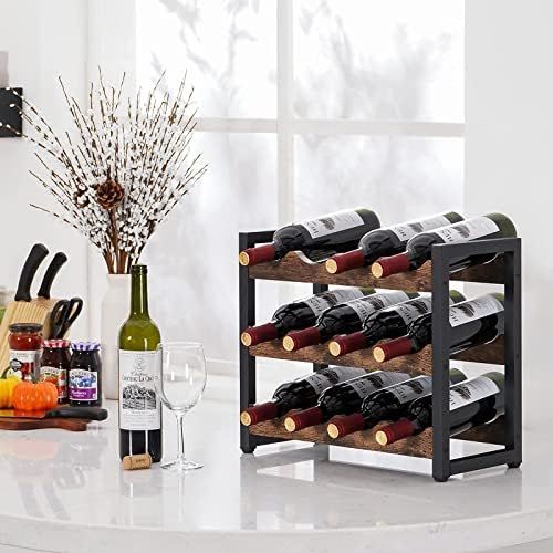 Giikin Wine Racks countertop -Wine Holder for Cabinet - 12 Bottle Wine Rack Small - Rustic Wine Bott | Amazon (US)