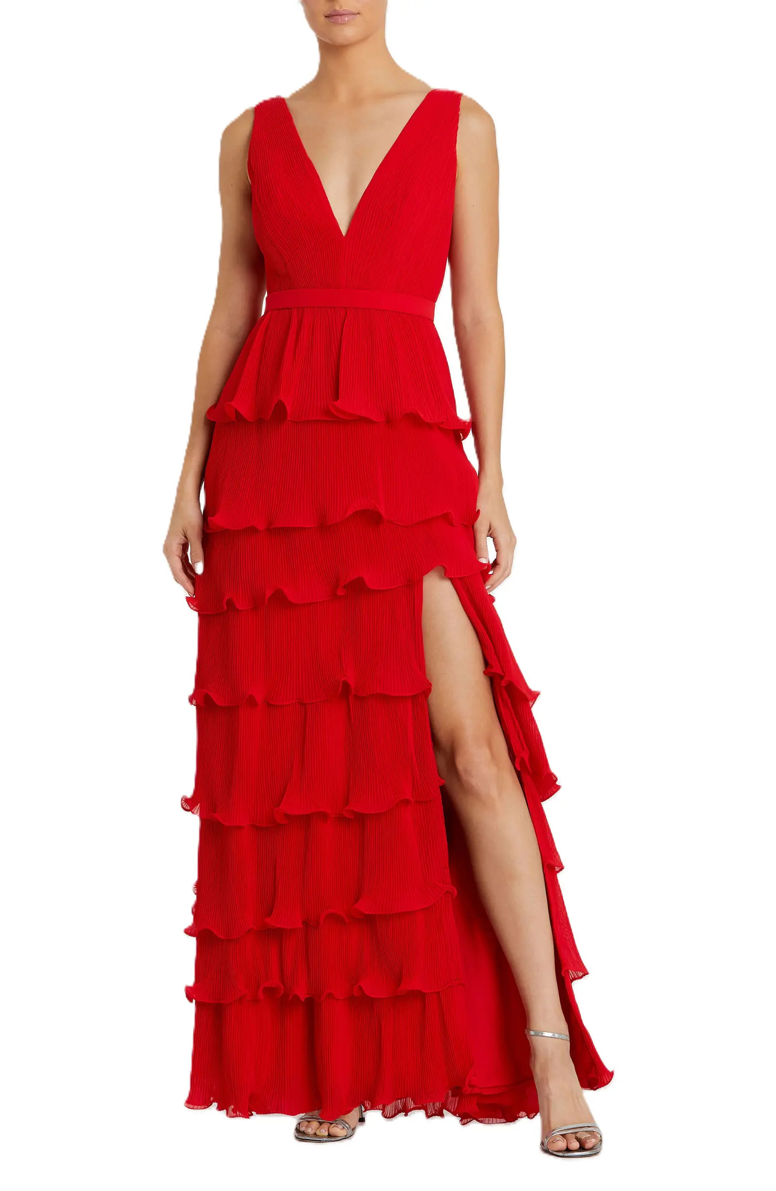 Sleeveless Ruffle Tiered V Neck Gown | Nordstrom