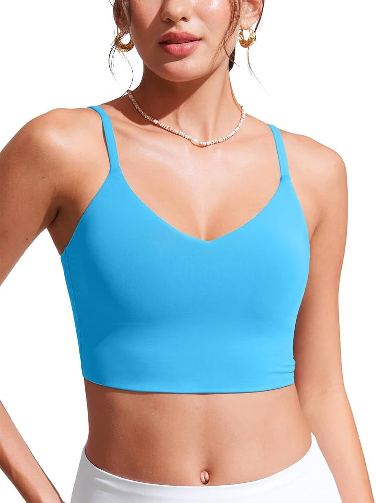 CRZ YOGA V Shaped Longline Bikini Tops for Women - Padded Cropped Adjustable Spaghetti Straps Swi... | Amazon (US)