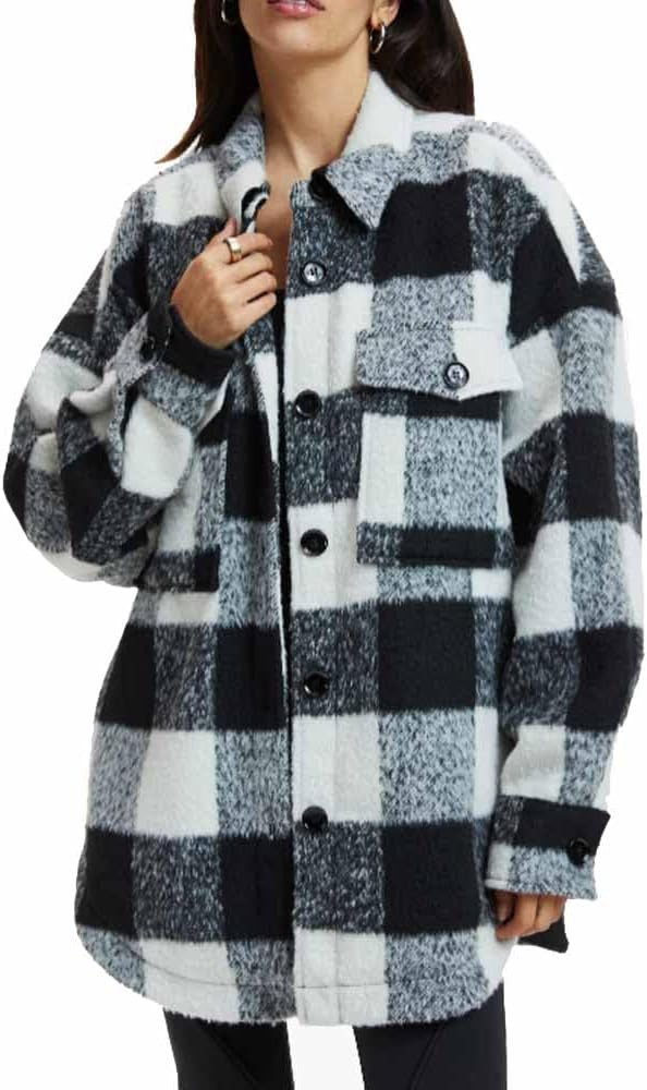 Good American Women's Cozy Brushed Plaid Shacket - | Amazon (US)