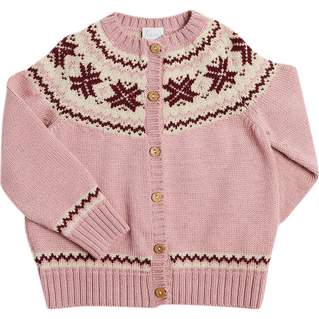 Pepa London | Classic Fair Isle Ribbed Cuff Cardigan Sweater, (Pink, Size 18M) | Maisonette | Maisonette