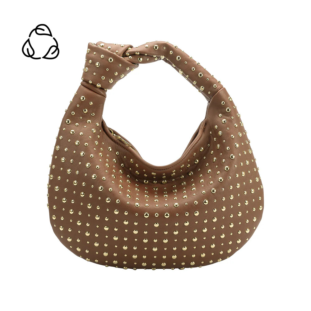 Tan Brigitte Recycled Vegan Leather Studded Hobo Bag | Melie Bianco | Melie Bianco