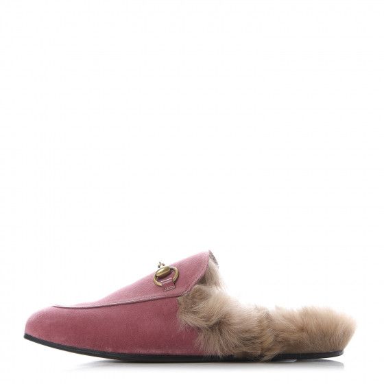 GUCCI Mens Velvet Fur Princetown Slippers Slides 6 Pink | Fashionphile