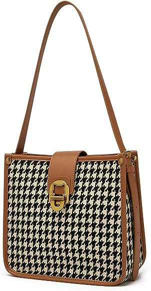 FOXLOVER Women’s Shoulder Bag Houndstooth Commuter Bucket Bag Purse for Women Large Capacity Ca... | Amazon (US)