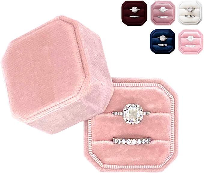 Velvet Ring Box - Elegant Vintage Octagon Display Holder for Jewelry - Double Storage, Soft Fabri... | Amazon (US)