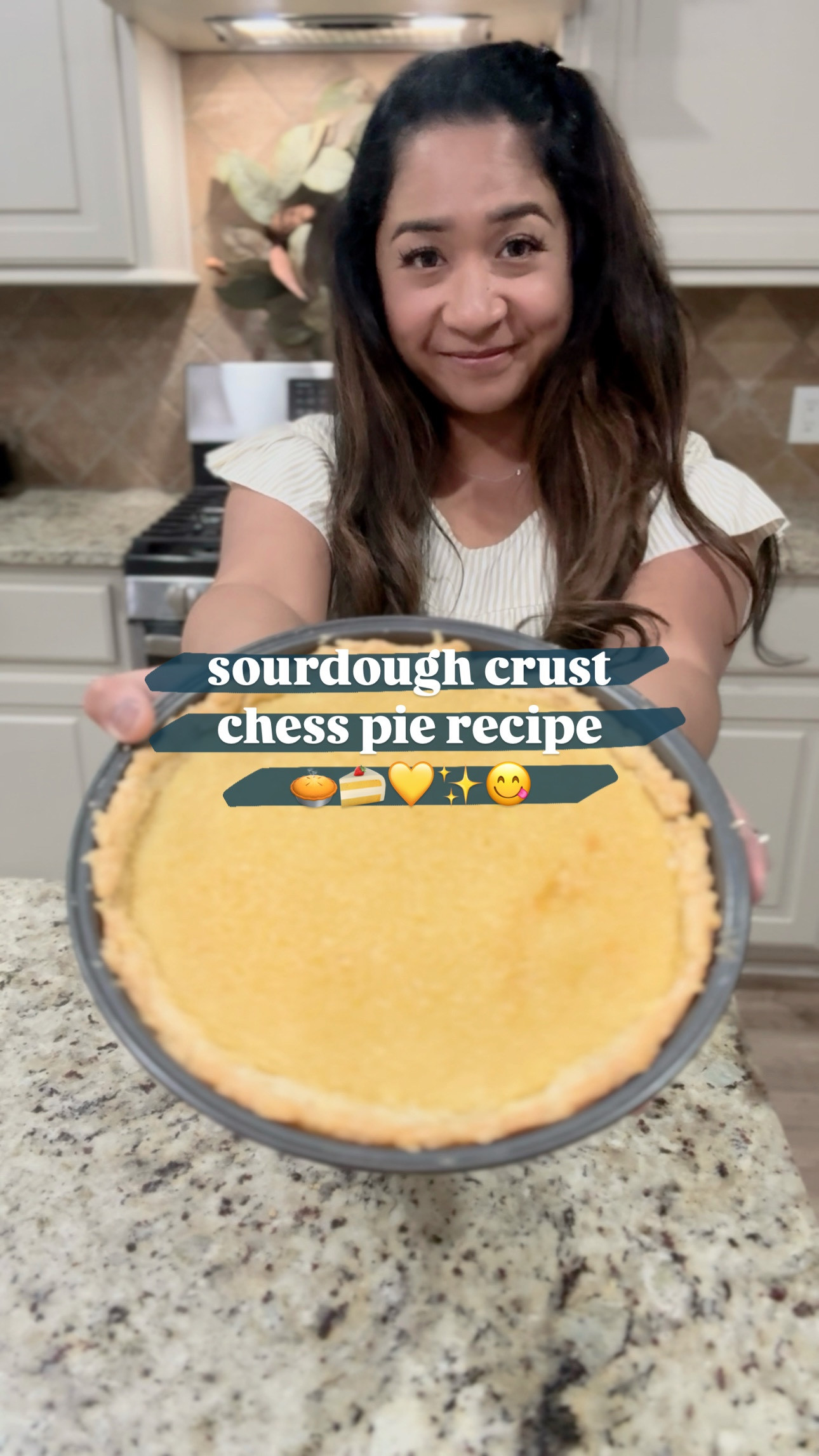 Sourdough Crust Chess Pie Recipe 🥧

Sourdough Pie Crust:
• 120g  flour
• 1/4 tsp salt
• 113g cold butter, grated
• 100g sourdough discard or active starter
• 1-2 tsp cold water (if needed)

Chess Pie Filling:
• 200g sugar
• 2 tbsp cornmeal
• 1 tbsp flour
• 1/4 tsp salt
• 113g butter, melted and slightly cooled
• 2 large eggs
• 1 tsp vanilla extract
• 1 tbsp apple cider vinegar
• 120g whole milk
• 1 tbsp lemon juice 

Instructions:
Make the crust -
1. In a bowl, mix the flour and salt.
2. Cut in the cold butter until the mixture looks like coarse crumbs.
3. Stir in the sourdough starter until a dough forms. Add a teaspoon or two of cold water if it’s too dry.
4. Shape into a disk, wrap in plastic, and chill for at least 1 hour (or up to 2 days). 
5. Roll out the dough on a floured surface and press it into a 9-inch pie dish. Trim and crimp the edges.
6. Chill the crust again while you make the filling (this helps it hold shape and stay flaky).

Make the filling-
7.  Preheat oven to 350°F.
8. In a bowl, whisk together sugar, cornmeal, flour, and salt.
9. Add melted butter and mix until combined.
10. Whisk in eggs, vanilla, vinegar, and milk until smooth. Add lemon. 
11. Pour into the chilled crust.

Bake
12. Bake for 45-55 minutes, or until the top is golden and the center is mostly set (it should have a slight jiggle).
13. Cool at room temperature for at least 2 hours.
The filling will continue to set as it cools.
14. Slice and serve at room temp or chilled.

Amazing with whipped cream or fresh berries.

#sourdoughpiecrust #chesspie #lubbocksourdough #sourdoughpie #sourdoughstarter