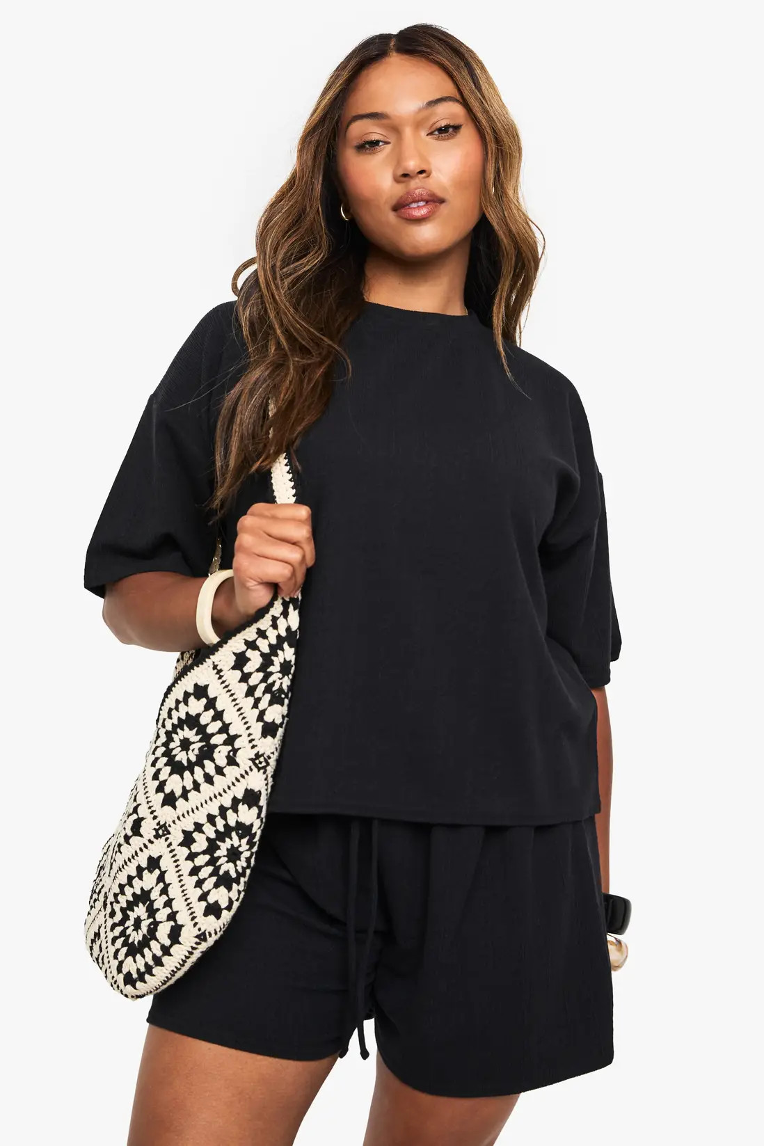Black Plus Textured Rib T-shirt & Short Co Ord | Boohoo USA | boohoo (US & Canada)