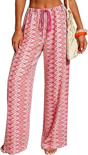 ZAFUL Womens Beach Cover Up Pants Sexy Crochet Drawstring Elastic Boho Swimsuit Cover Up Long Pan... | Amazon (US)