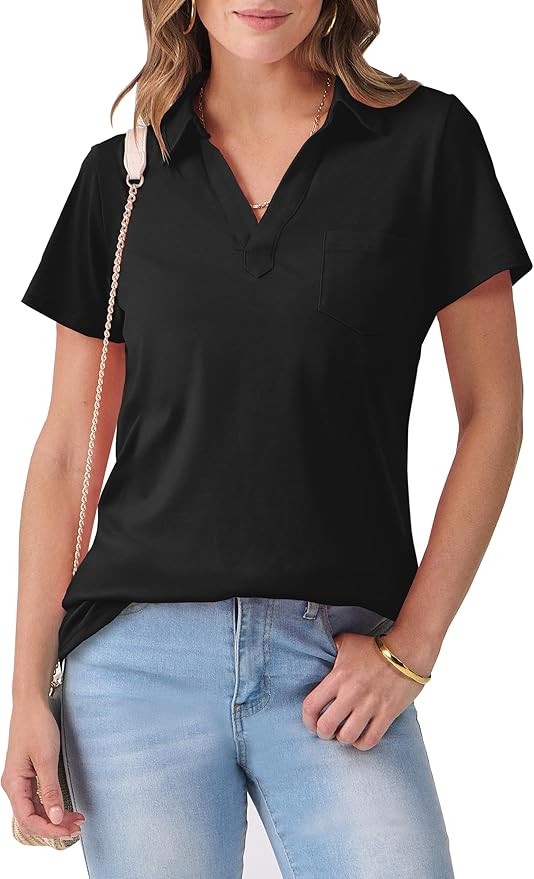ANRABESS Womens V Neck Polo Shirts Short Sleeve Collared Dressy Casual Blouse Tops 2025 Summer Wo... | Amazon (US)