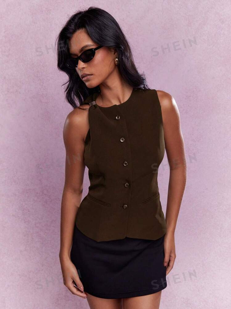 MISSGUIDED Asymmetric Metal Detail Sleeveless Vest | SHEIN