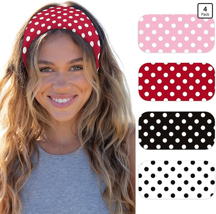Womens Polka Dot Headband - 4PCS Head Bands for Women's Hair Stretchy Non Slip Wraps Fashion Soft... | Amazon (US)