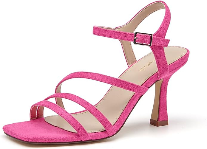 SelenePair Women's High Stiletto Heels Sparkle Open Square Toe sandals Adjustable Buckle Ankle St... | Amazon (US)