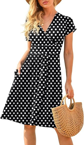 LILBETTER Women's Summer Casual Short Sleeve V-Neck Short Party Dress with Pockets | Amazon (CA)