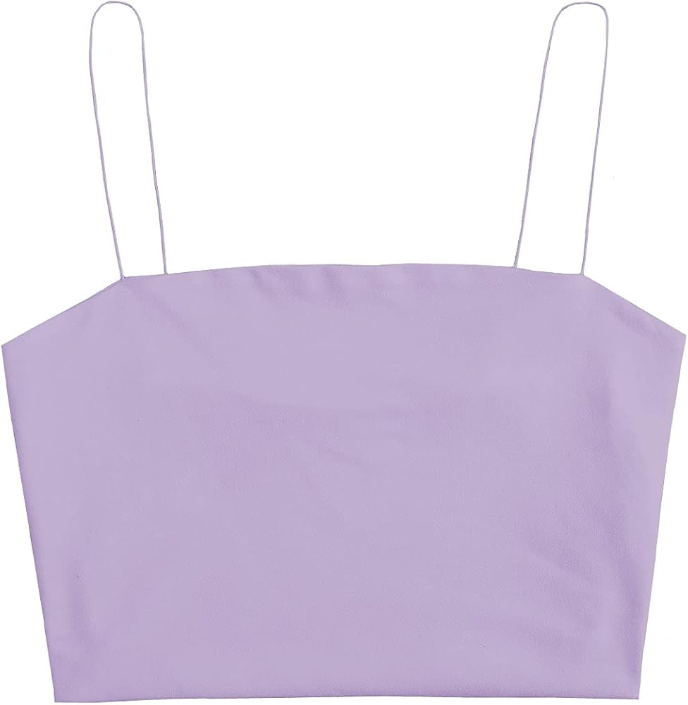 SheIn Women's Casual Sleeveless Basic Solid Spaghetti Strap Cami Crop Top | Amazon (US)