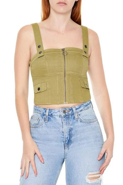 Denim Zip-Up Crop Top | Forever 21