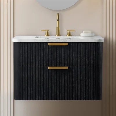 Liljan 30'' Wall-Mounted Single Bathroom Vanity with Engineered Stone Top | Wayfair North America