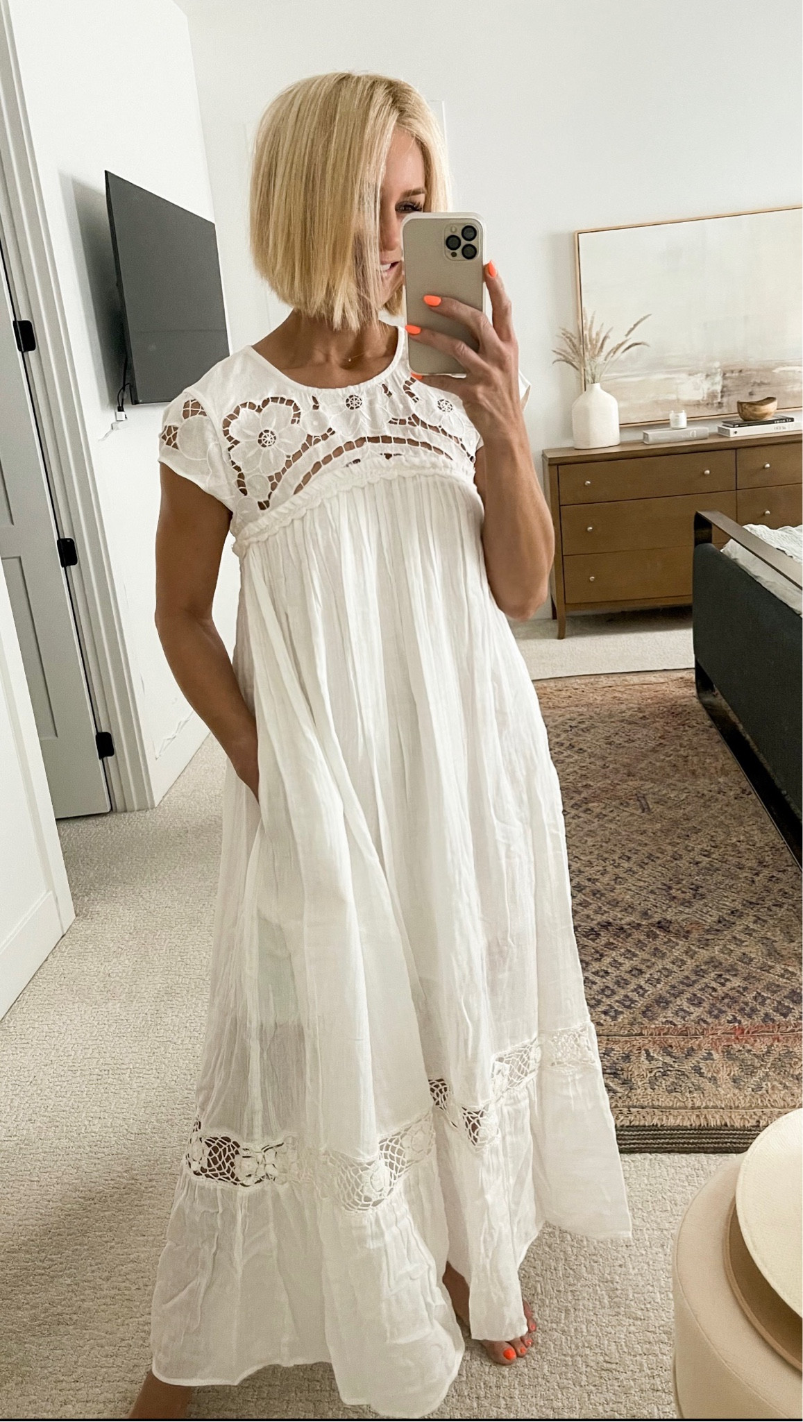 The prettiest white maxi dress with cutout details. Fully lined 
Wearing size small


#LTKSeasonal #LTKFestival #LTKtravel