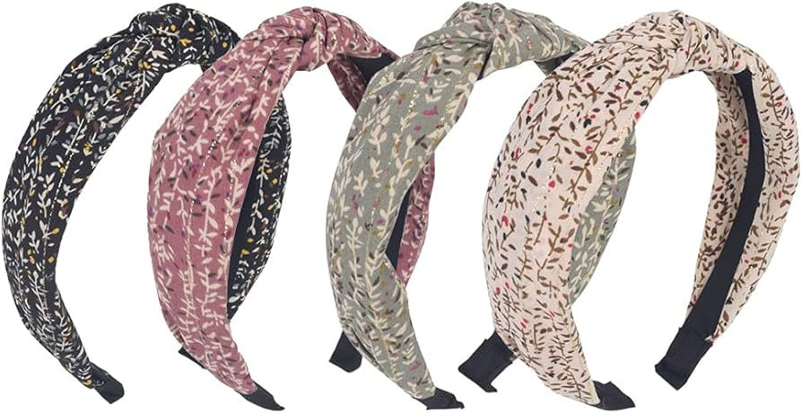 LifeDawn 4Pcs Headbands for Women,Floral Pattern Knotted Wide Headbands Cross Knot Hair Bands Vin... | Amazon (US)