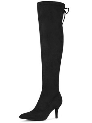 Allegra K Women's Stiletto Heels Back Bow Over the Knee Thigh High Sock Boots 7 Black | Target