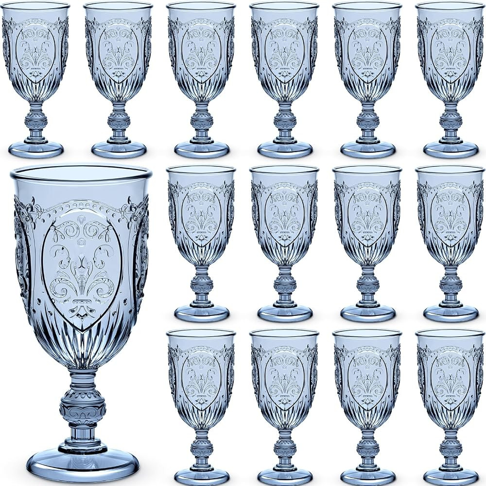 Wiwiqing 24 Pcs Plastic Goblets 7.5oz Vintage Goblet Plastic Wine Glasses Colored Retro Embossed ... | Amazon (US)