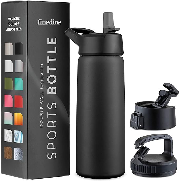 FineDine Insulated Water Bottles with Straw - 25 Oz Stainless Steel Metal Water Bottle W/ 3 Lids ... | Amazon (US)