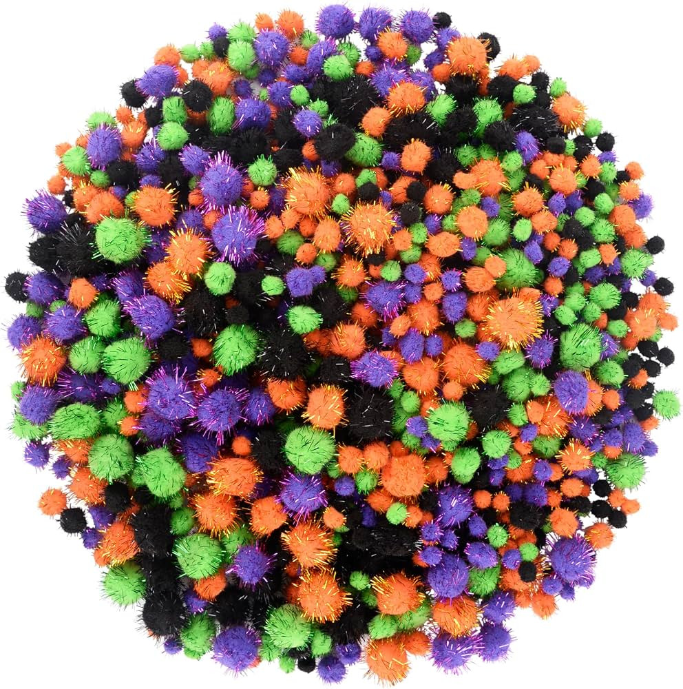 Qumenan 1200 Pieces 4 Sizes Halloween Glitter Pom Poms Balls Crafts for DIY Hobby Supplies Hallow... | Amazon (US)