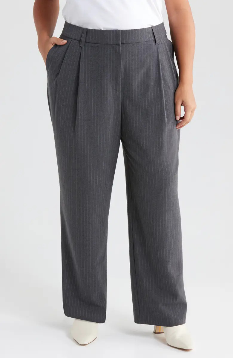 Pinstripe Ultra Skyrise Pleated Wide Leg Pants | Nordstrom