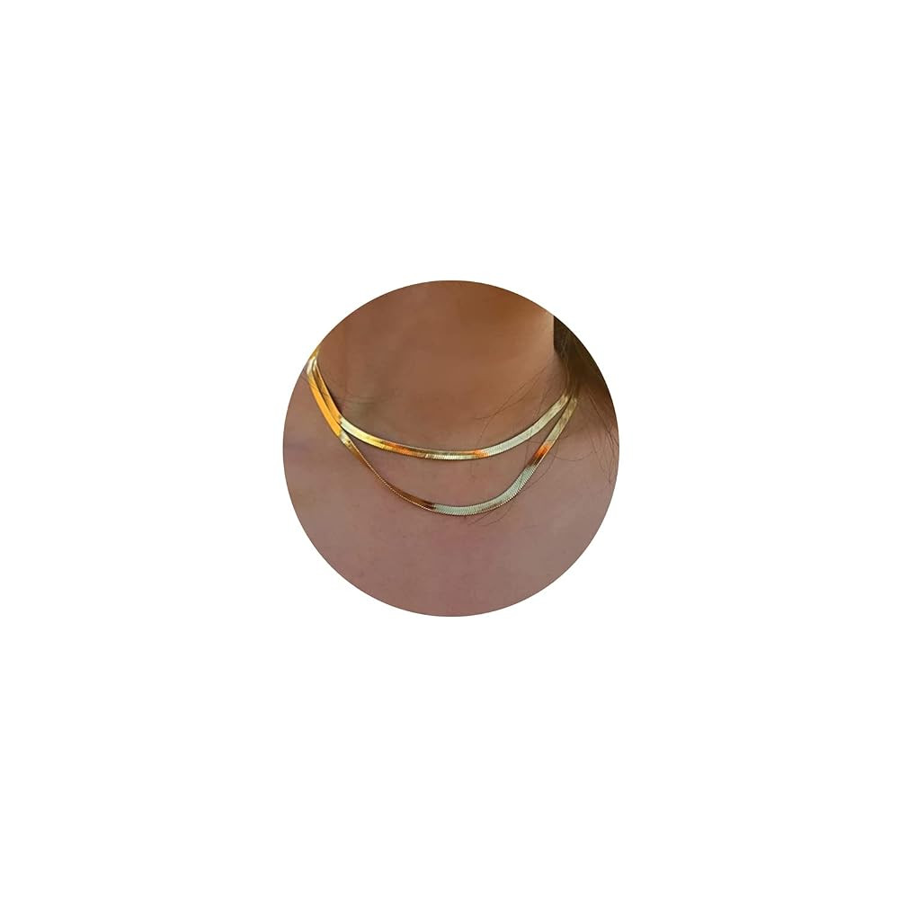 Layered Gold Necklaces Non Tarnish- Chunky 14k Gold Plated Herringbone/Snake/Rope/Box/Cuban Link ... | Amazon (US)