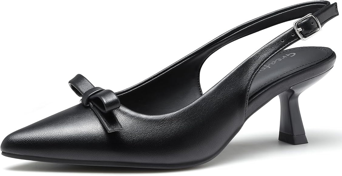 Greatonu Women's Slingback Kitten Heel Pointed Toe Dress Pumps Shoes | Amazon (US)