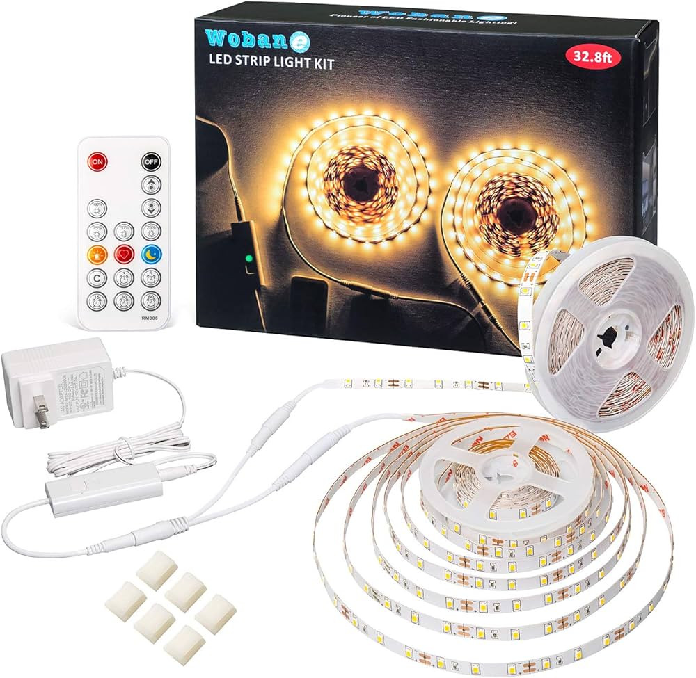 WOBANE LED Strip Lights 32.8ft Warm White, Dimmable Light Strip Kit with Remote and ETL Listed Po... | Amazon (US)