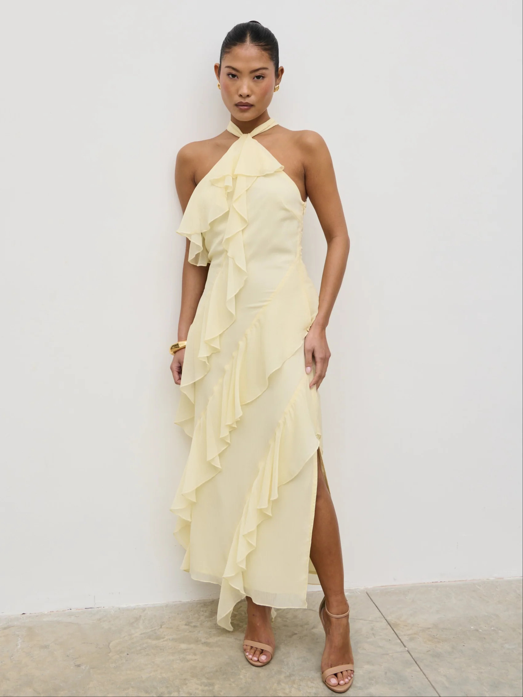 Aria Halterneck Ruffle Midaxi Dress | Pretty Lavish (UK)