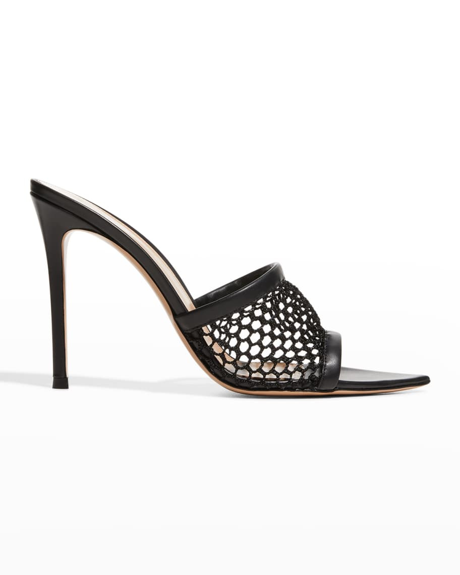 Gianvito Rossi 105mm Mesh Net Slide Sandals | Neiman Marcus